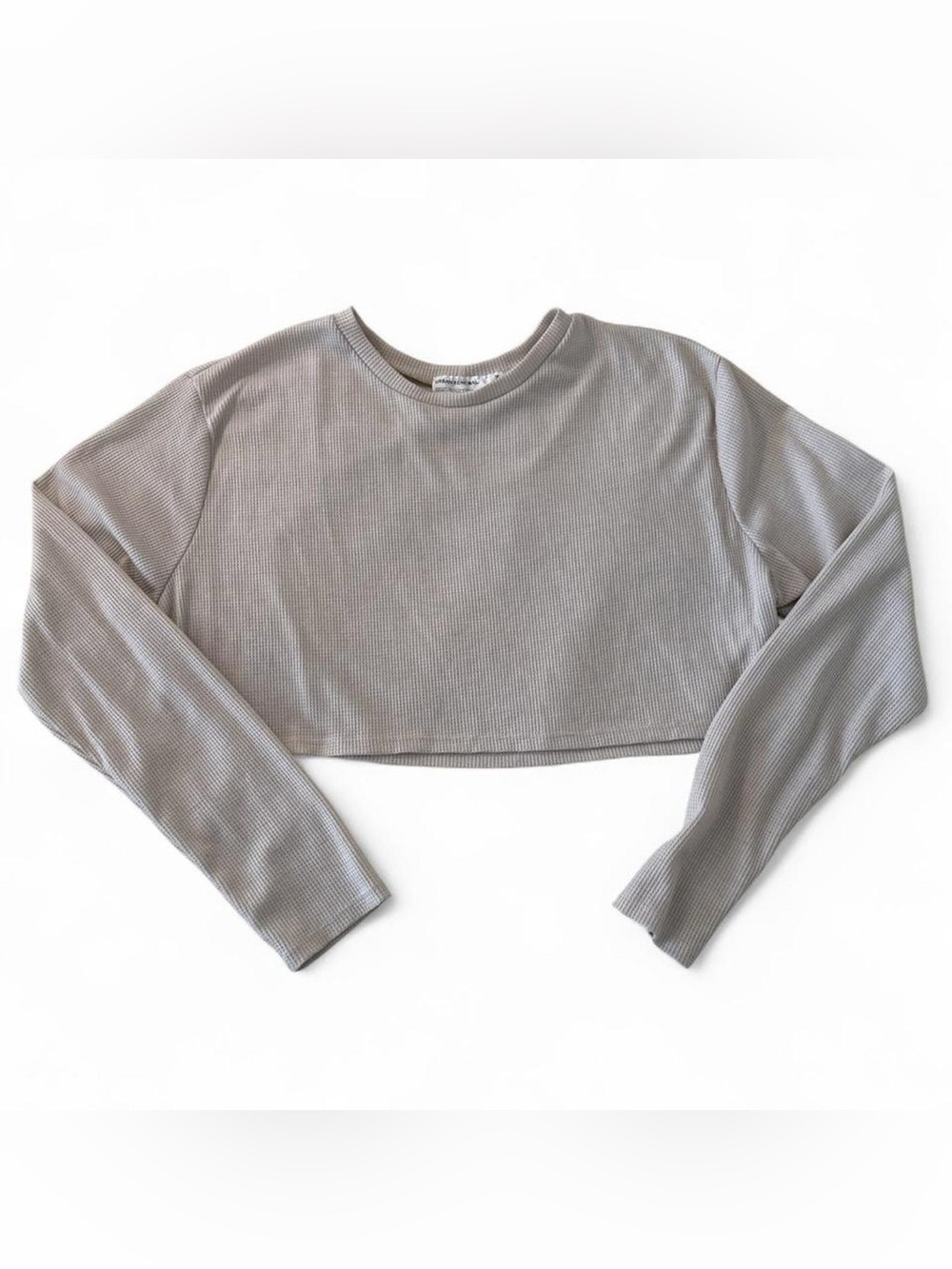 Urban Renewal Cropped Waffle Knit Long-Sleeve Top - Taupe